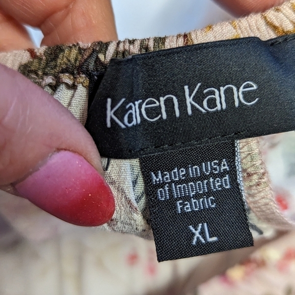 KAREN Kane Pink Floral Tiered Midi Dress XL Spring Poof Sleeve Feminine Romantic - Picture 4 of 16